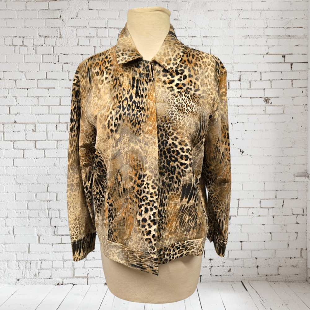 Coldwater Creek Animal Print Hidden Button Jacket Petite Small Cotton Blend